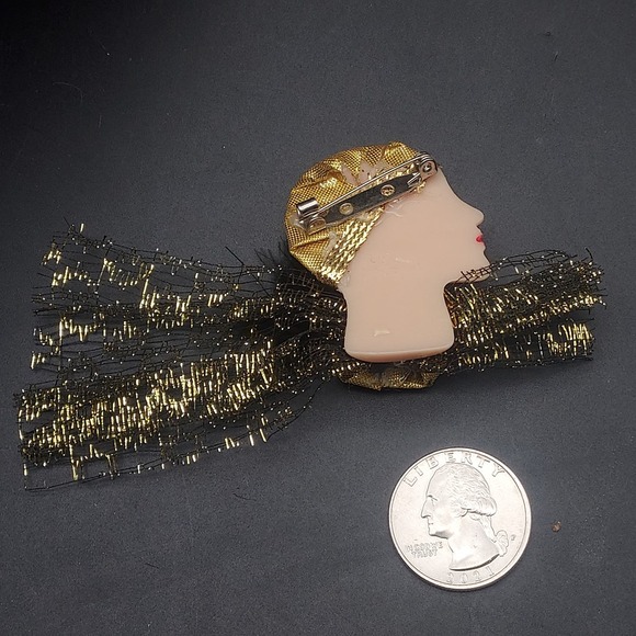 Art Deco Flapper Lady Face Head Brooch Artisan Handcrafted - Picture 7 of 8